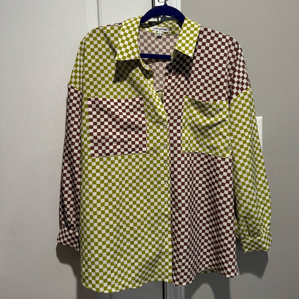 Oversized checkered button up